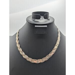 Silver Plated Three Woven Flat Herringbone 16"-18" Necklace